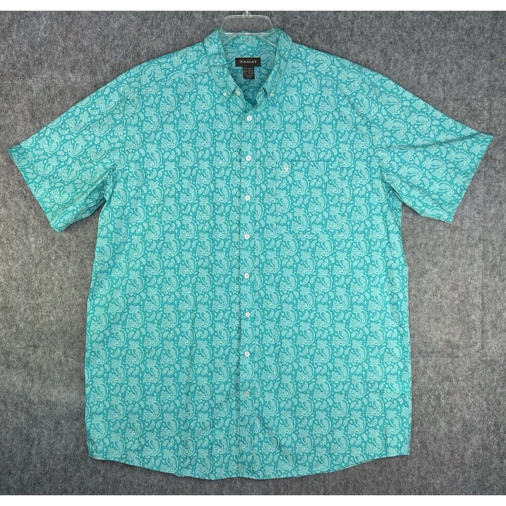 Ariat Button Down Shirt Men’s XXLT Blue Paisley Short Sleeve Tall